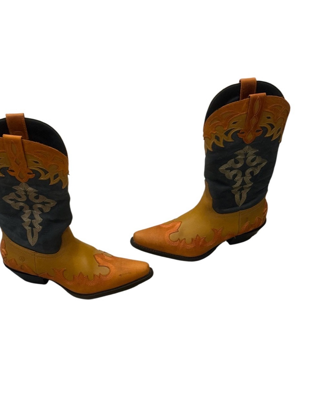 Dingo Holy Roller Cowboy Boots Black Orange Yellow Leather Western 9.5 - Picture 7 of 10